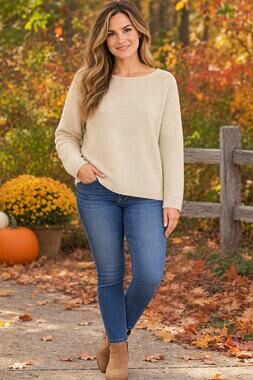 Liz Claiborne XL Cream Beige Lightweight Knit Sweater Pullover Stretch
